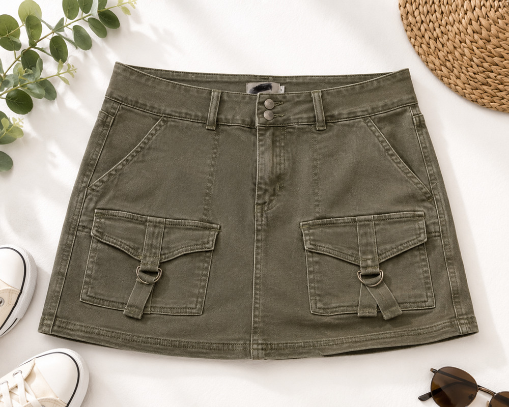 Rue21 Women's XL Olive Cargo Mini Skirt Utility Stretch Y2K Casual Green